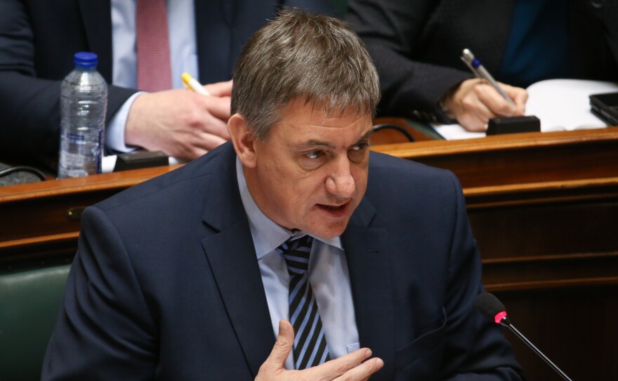 Belgium's interior minister, Jan Jambon, shown here at the parliament on Friday, offered to resign Thursday after criticism over intelligence failures.