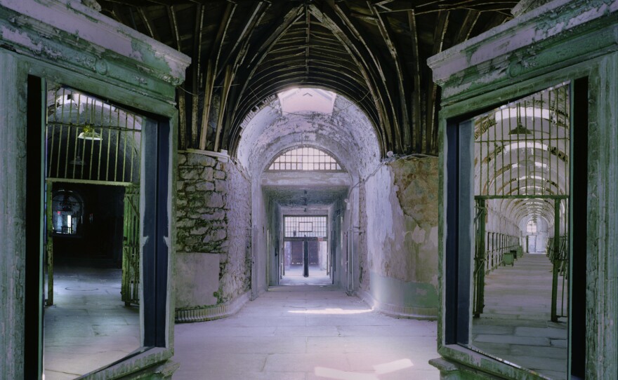 Cellblocks 8 and 9 were added to the radial plan in 1877 to accommodate more prisoners; however, guards could not see down those corridors without the use of surveillance mirrors, seen here at left and right.