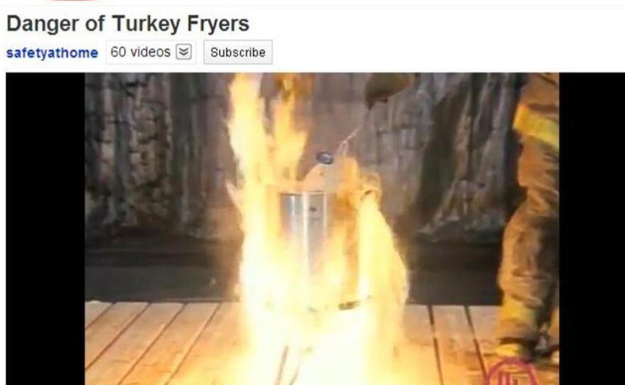 Frozen turkey hot oil = big problem.