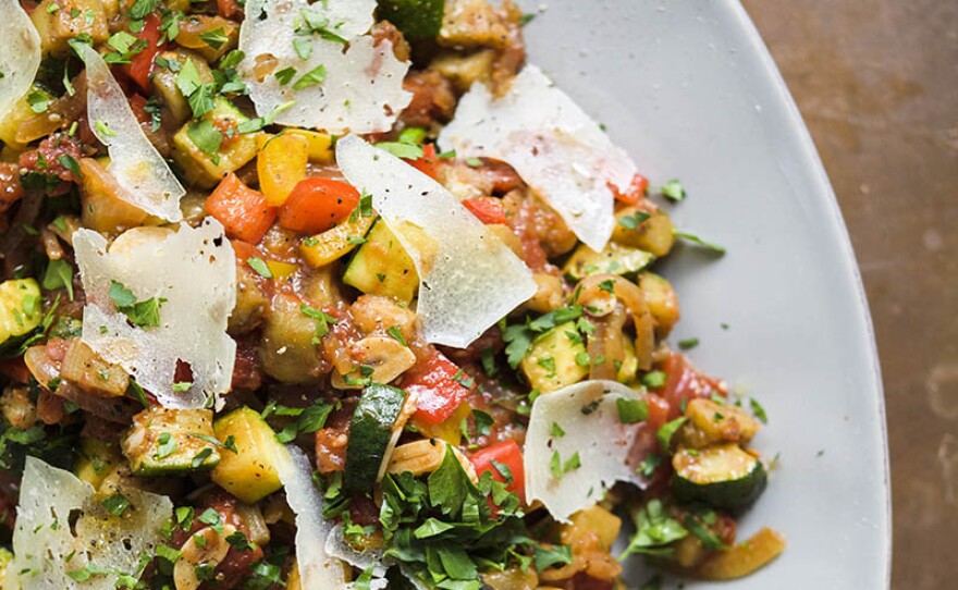 Chris Kimball travels to Madrid, Spain, where he meets Joaquín Felipe, executive chef of Florida Retiro, who teaches him how to make authentic pisto. Back at home, Milk Street cook Rayna Jhaveri makes Spanish ratatouille or pisto manchego (pictured).