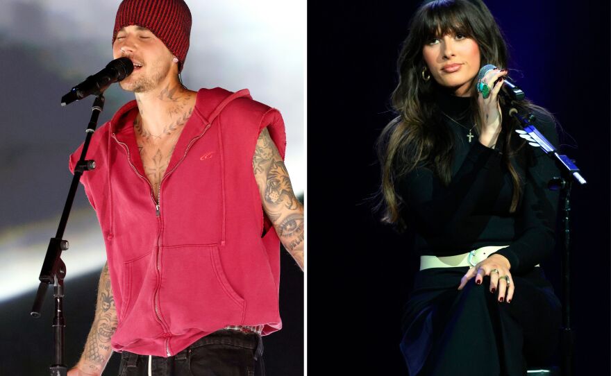 Justin Bieber (left) and Ella Langley (right)