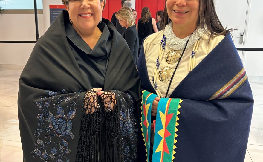 Julie O'Keefe, left, was a cultural consultant for the film and Dr. Moira RedCorn appeared as an extra.
