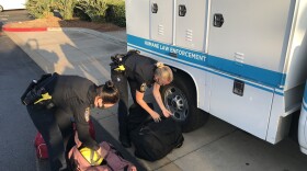 San Diego Humane Society Officers Joy Ollinger and Sandra Anderson prepare to leave for Northern California on August 26, 2021.