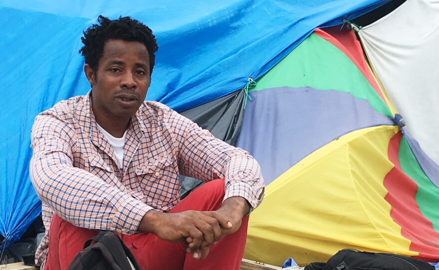 Ezimwa Chimezie emigrated from Nigeria and has reached Costa Rica in the hopes of making it into the U.S. He is staying at a makeshift camp for migrants on the Costa Rica-Panama border.