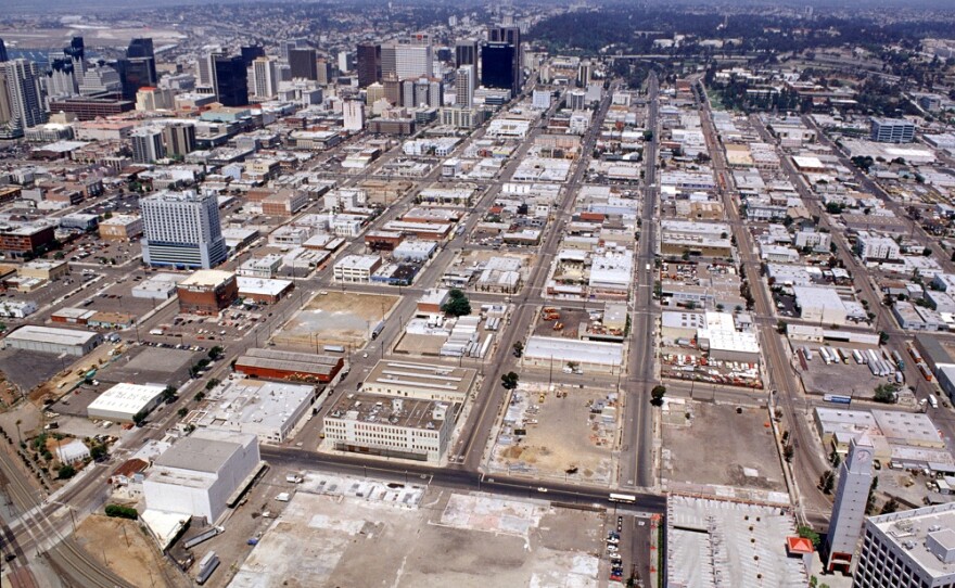 An aerial view of East Village in the 1980s.