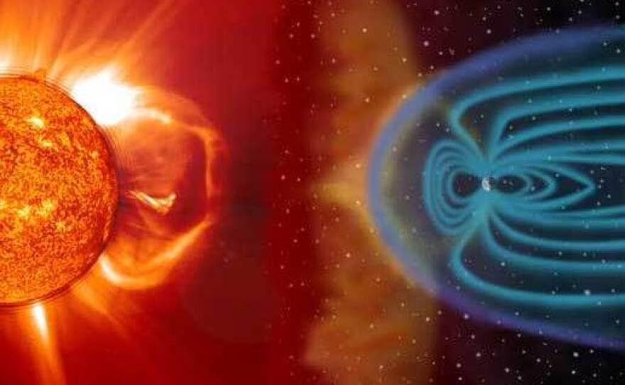 The sun regularly shoots charged particles at the Earth, especially during solar temperature tantrums. Earth's atmosphere and magnetic field deflect most of these particles before they reach us.