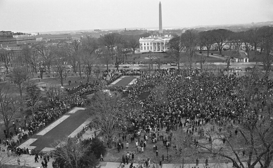 Several thousand people pack Lafayette Park during a civil rights rally in March 1965.
