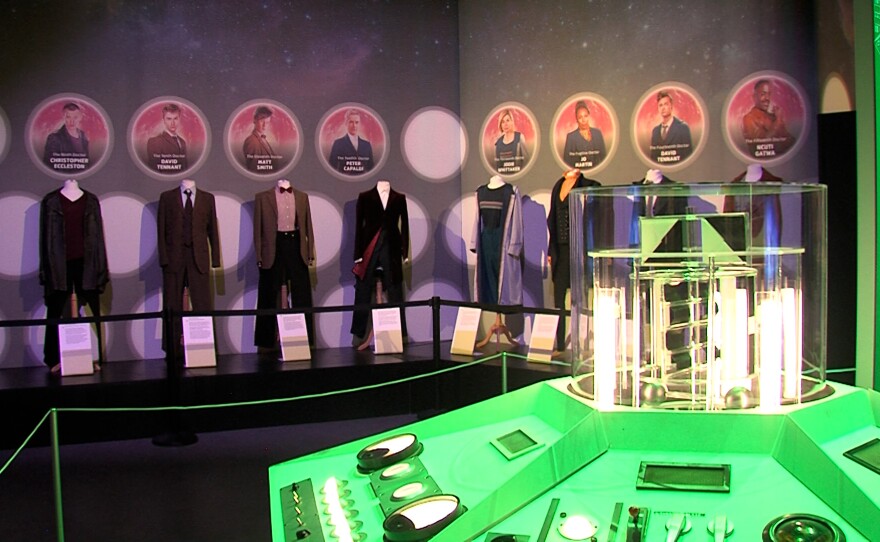 Costumes on display at Comic-Con Museum's newest exhibit, "Doctor Who: Worlds of Wonder," on March 14, 2025. This is the first time all of the costumes for the Doctors from 1963 to present-day are on display.