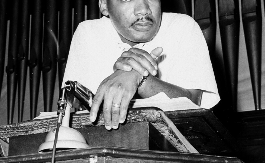 Martin Luther King Jr. is pictured at an integration rally in Montgomery, Ala., May 21, 1961.