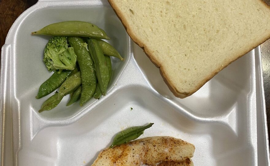 A meal provided to a resident at the Veterans Village of San Diego campus in January 2022.