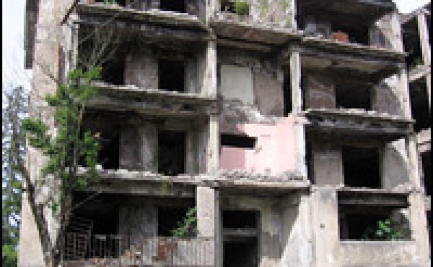 A ruined building in the center of Gali. It's a common sight throughout Abkhazia.