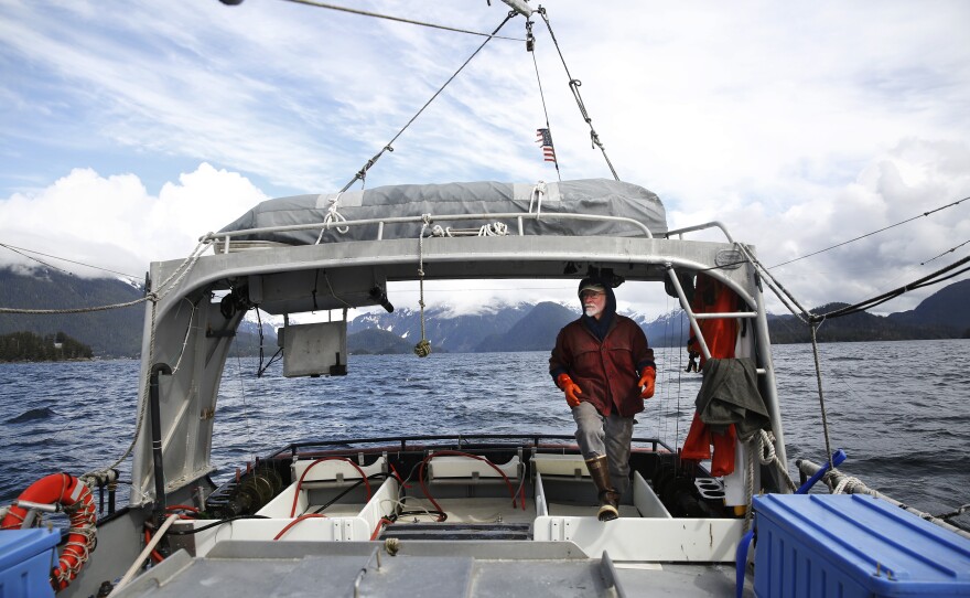 Charlie Wilber, 69, on the Alexa K, a 45-foot steel-hulled troller, "heading out into the briny deep!"
