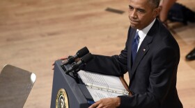 President Barack Obama speaks at an interfaith memorial service for the fallen police officers and members of the Dallas community at the Morton H. Meyerson Symphony Center in Dallas, July 12, 2016. 