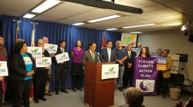 City officials, union leaders, environmentalists at a press conference in support of San Diego's Climate Action Plan, Nov. 30, 2015. 