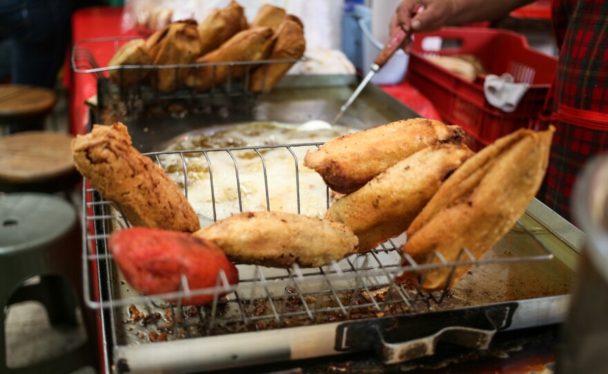 What's for breakfast? One Mexican option is a deep-fried tamale: a corn dough patty mixed with lard, wrapped in a corn husk or banana leaf and then put in a bun. Carbs upon carbs.