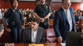 Luigi Mangione appears for a pre-trial hearing at Manhattan Criminal Court in New York on Tuesday. On Friday in federal court, Mangione pleaded guilty on federal stalking charges.