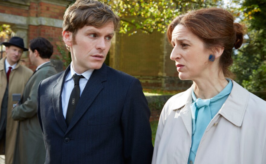 Shaun Evans as Endeavour Morse and Abigail Thaw as Dorothea Frazil.