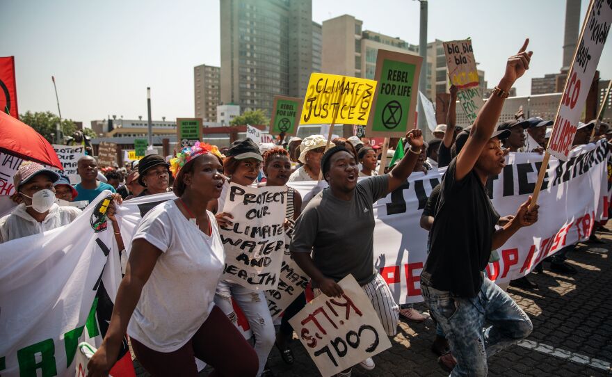 Protesters march during a Fridays for Future rally against climate change in Johannesburg, South Africa.