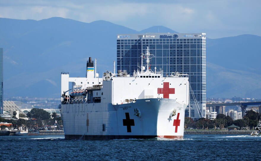 Navy medical and support personnel staff the USNS Mercy, but the hospital ship belongs to the Navy's Military Sealift Command and is run by a crew of civilian mariners. The ship headed to the Port of Los Angeles on March 23 in response to the coronavirus pandemic.