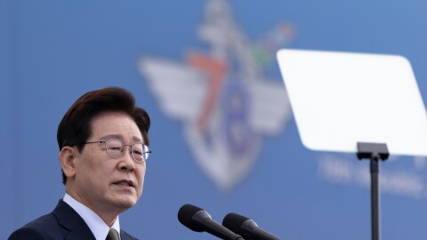 South Korean President Lee Jae Myung delivers a speech during the Armed Forces Day at a military base in Gyeyong, South Korea, Thursday, Oct.  1, 2026.