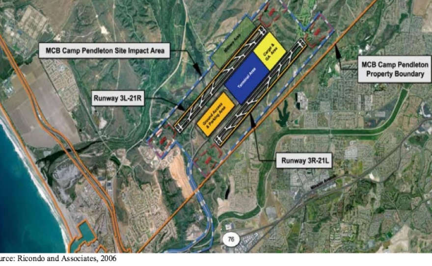 Map of possible new dual runway on a proposed international airport on Marine Corps Base Camp Pendleton, Dec. 4, 2015.