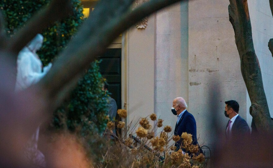 President Biden arrives at Holy Trinity Church in the Georgetown neighborhood of Washington, D.C., for Mass on Feb. 20.