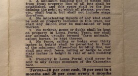 Racial covenant written in 1914 for a property in Point Loma is pictured at the San Diego Historical Center in this undated photo. 