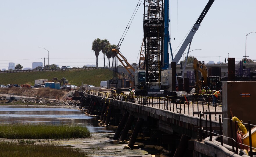 Construction work on the West Mission Bay Drive bridge is shown in this photo from Aug. 26, 2019. Money allocated through the Rebuild San Diego ballot measure is helping to fund this project.
