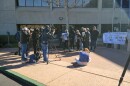Family members of people who died while in jails run by the San Diego County Sheriff's Department, address the media on front of Department Headquarters on February 4, 2022.