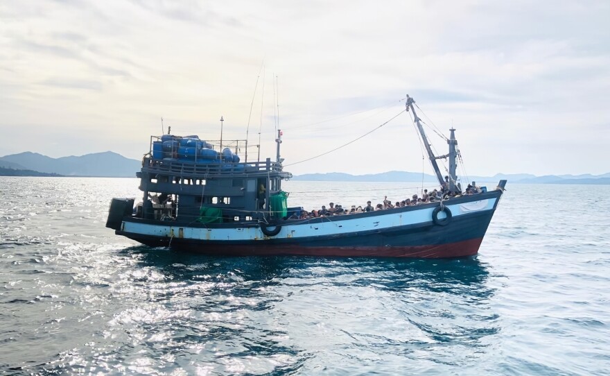 A photo released on April 5 by Malaysia shows a trawler carrying Rohingya migrants off the island of Langkawi. It was not immediately clear if it was the same vessel that was rescued late Wednesday off Bangladesh's coast.