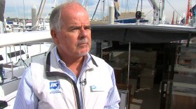 Jeff Brown, dealer for Moody Yachts, describes the $1.84 million sailboat which made its West Coast debut at the Sunroad Marina Boat Show, Jan. 22, 2016.