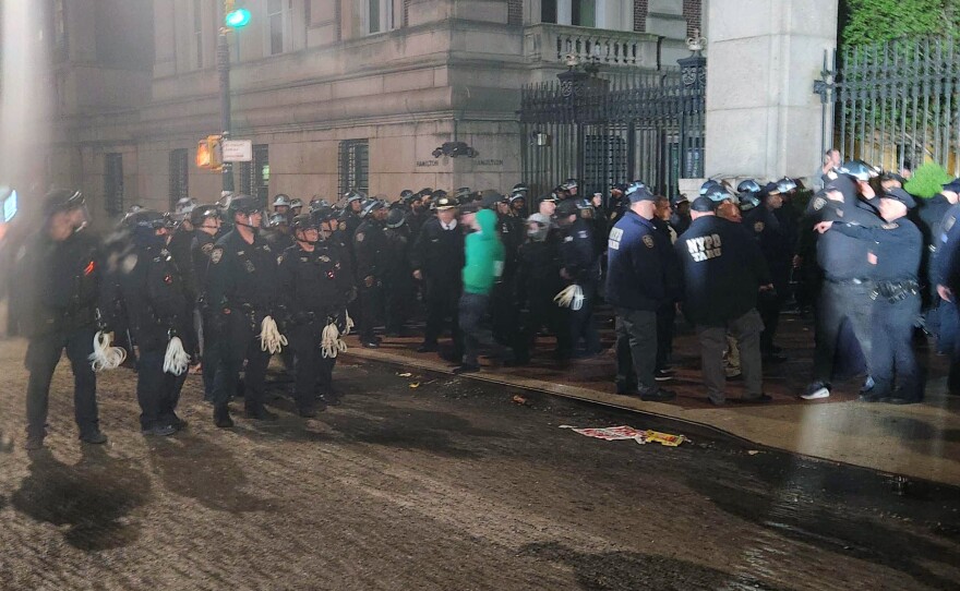 Police maintain a cordon around Columbia University where students barricaded themselves as they continue to protest in support of Palestinians.