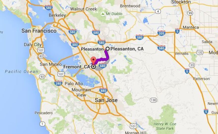 The commuter train derailed between Freemont and Pleasanton, Calif., according to train operator Altamont Corridor Express.