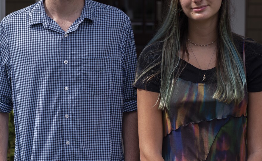 A.J. and Angelica Niedermeyer in front of their house in Wall Township, N.J., on Aug. 19.