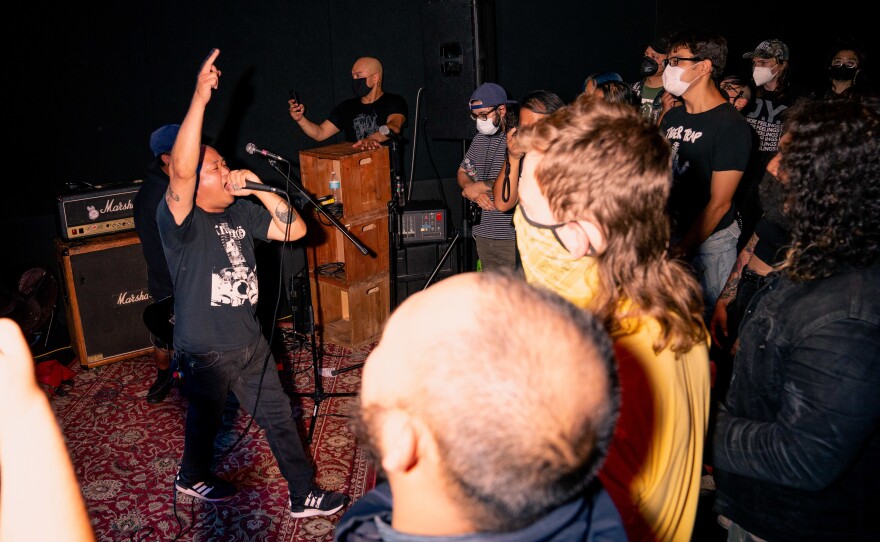 Rupert Estanislao, the lead vocalist for Toxic Culture and Bolo, performs at the seventh annual Aklasan Festival in San Francisco on Aug. 5, 2022.