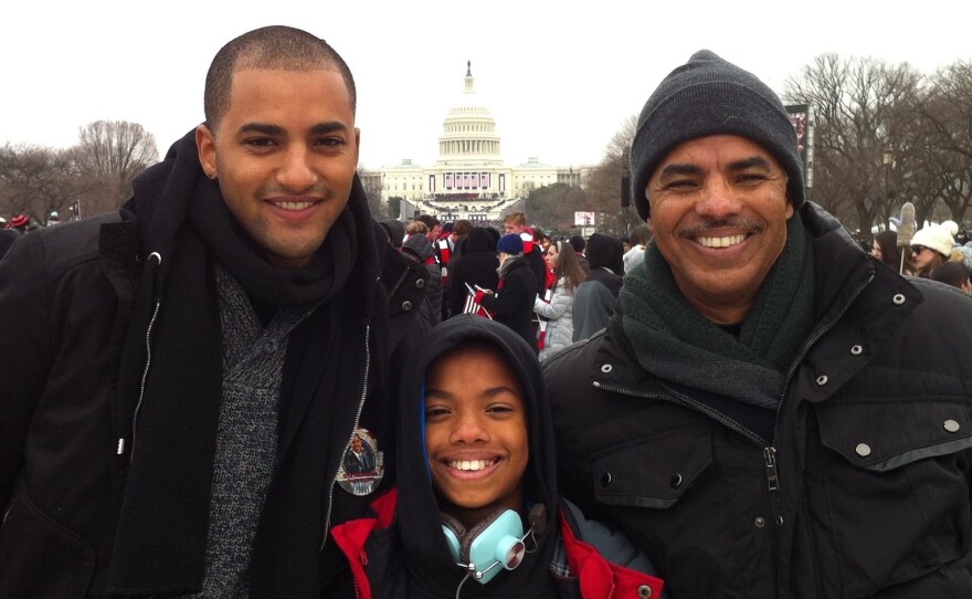 NPR's Keith Woods (right), with sons Keith Jr. (left) and Noah, attend the 2013 inauguration of President Barack Obama.