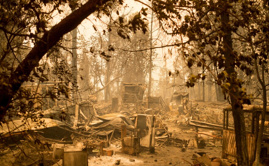 Debris after the Loma fire burned along Loma Chiquita Road near Morgan Hill, Calif., on Wednesday.