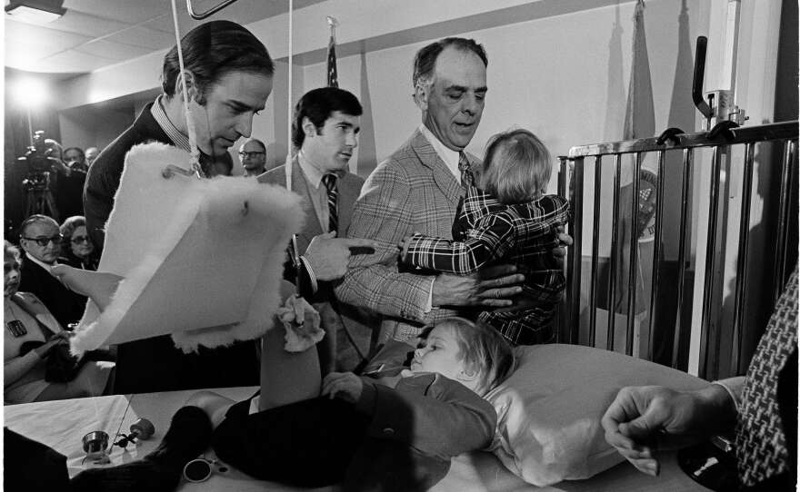 When Joe Biden was first sworn in as a U.S. senator in 1973, he took the oath in a Wilmington, Del., hospital, where his sons Beau, in the bed, and Hunter, in the arms of Biden's father-in-law Robert Hunter, had been treated after a car crash that left his wife and daughter dead.