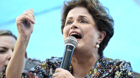 Former Brazilian President Dilma Rousseff speaks during a protest in support of former Brazilian President Luiz Inacio Lula da Silva, in Porto Alegre, Brazil, Tuesday, Jan. 23, 2018.