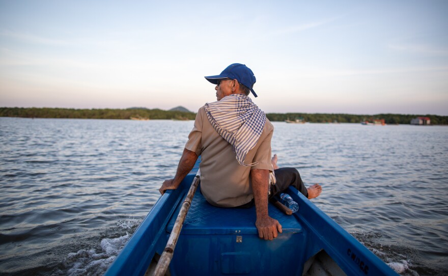 Khiev Sat surveys the restored mangrove forests along the coast near his home. He says more mangroves mean more prosperity for him and his neighbors.
