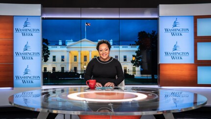 Yamiche Alcindor, moderator of WASHINGTON WEEK, on set in April 2021. 
