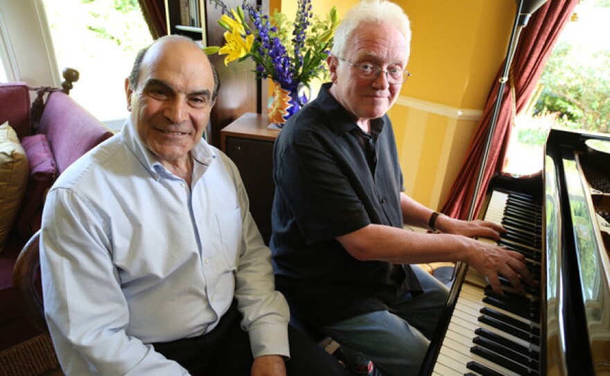 David Suchet sits at the piano with Christopher Gunning, British composer of music for films, television and concert hall including Agatha Christie’s POIROT.