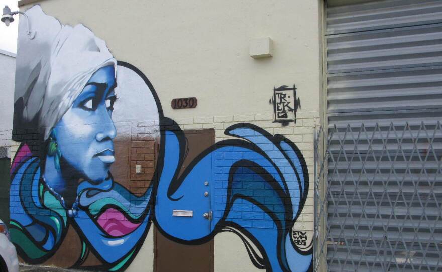 The graffiti artist, Trek6, painted the Yoruba goddess of the ocean, Yemaya, to honor his Caribbean roots. She symbolizes growth, something that he thinks Hialeah needs.