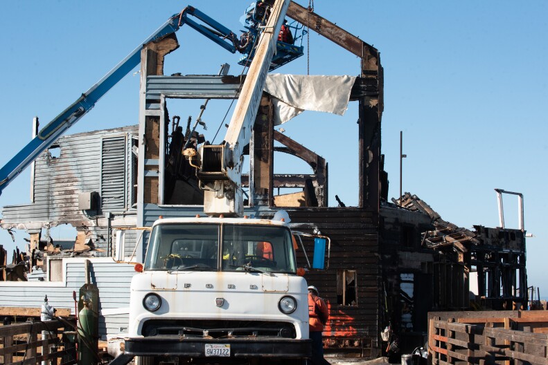 Demolition of the west end of the Oceanside pier is underway on Oct. 23, 2024.