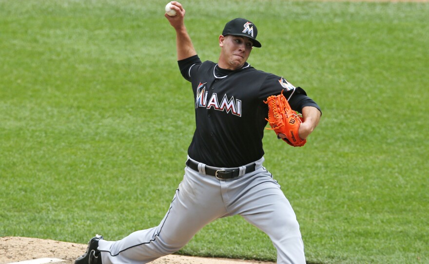 Miami Marlins starting pitcher Jose Fernandez in the 2nd inning of a game against the New York Mets in June 2013. Fernandez died Sunday morning in a boating accident.