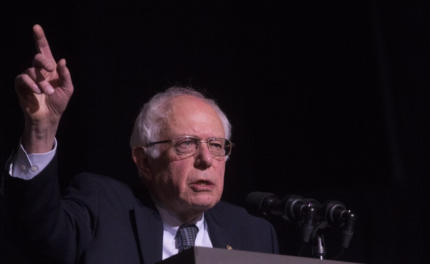 Democratic presidential candidate Bernie Sanders speaks during a campaign stop at The Colonial Theatre in Keene, N.H. The Vermont senator is up by double digits in most Democratic polls in the state.