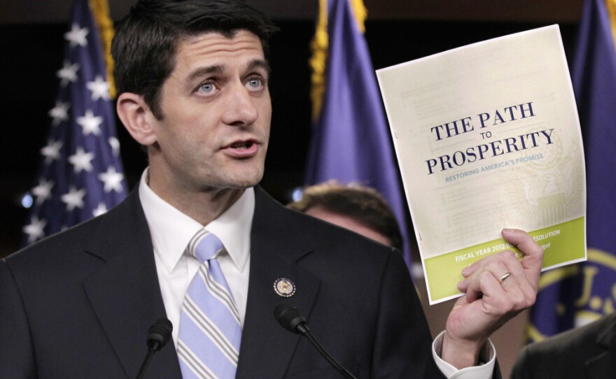House Budget Committee Chairman Paul Ryan touts his 2012 federal budget during a news conference April 5.
