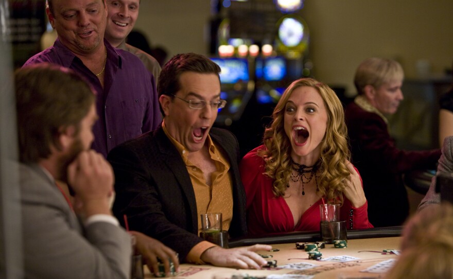 Ed Helms as Stu and Heather Graham as his new wife in "The Hangover"