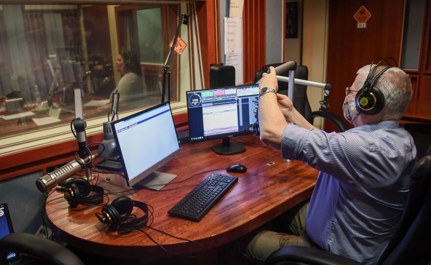 Radio journalists work in the studio at the headquarters of the independent Hungarian radio station, the Klubradio in Budapest on Feb. 9. It was removed from the airways after the national media regulator would not renew its license, raising new press freedom concerns in the European Union member state.