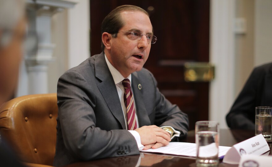 Health and Human Services Secretary Alex Azar delivers remarks to reporters while participating in a roundtable about health care prices at the White House on Jan. 23.